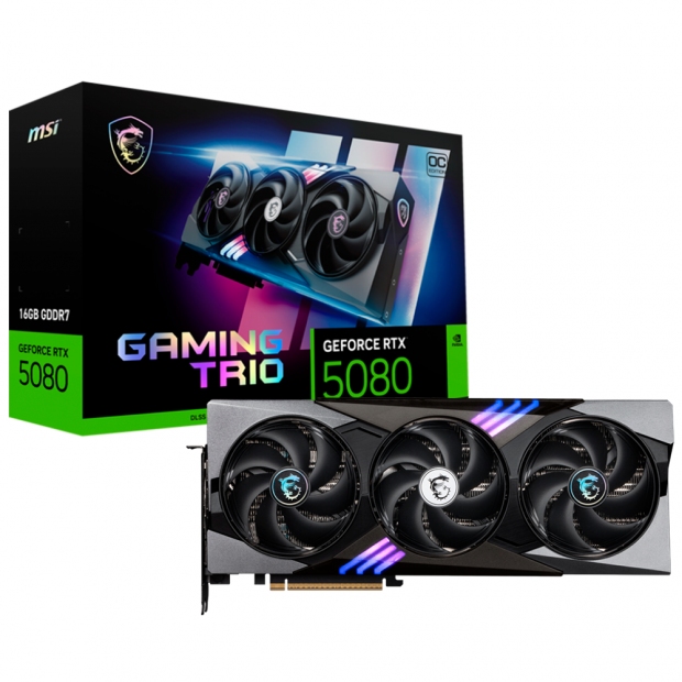 Foto do Produto Placa de Vídeo MSI RTX5080 Gaming Trio OC Edition, 16GB GDDR7 2715Mhz 256BIT, DP, HDMI, 912-V531-026