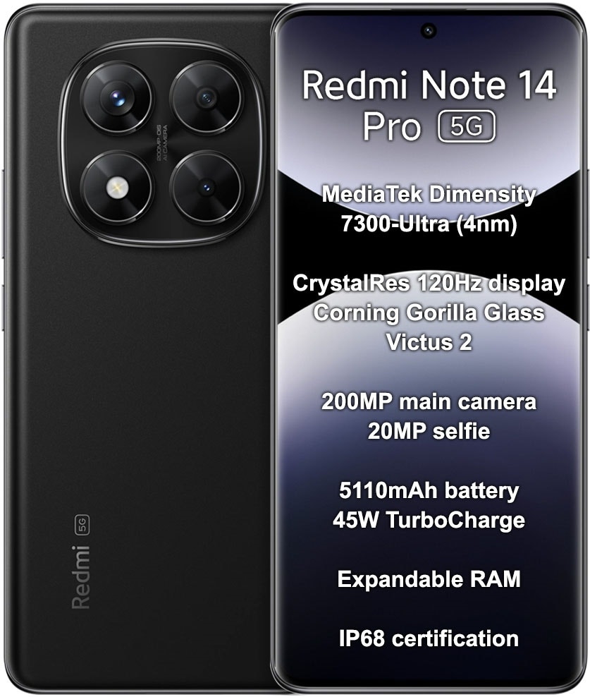 Foto do Produto Smartphone Xiaomi Redmi Note 14 Pro 5G Dual Sim 6.67" 8GB/256GB Black (Global)