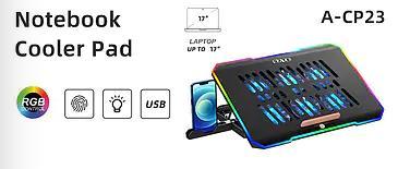 Foto do Produto SUPORTE P/ NOTEBOOK SATE A-CP23 USB RGB PRETO 17"