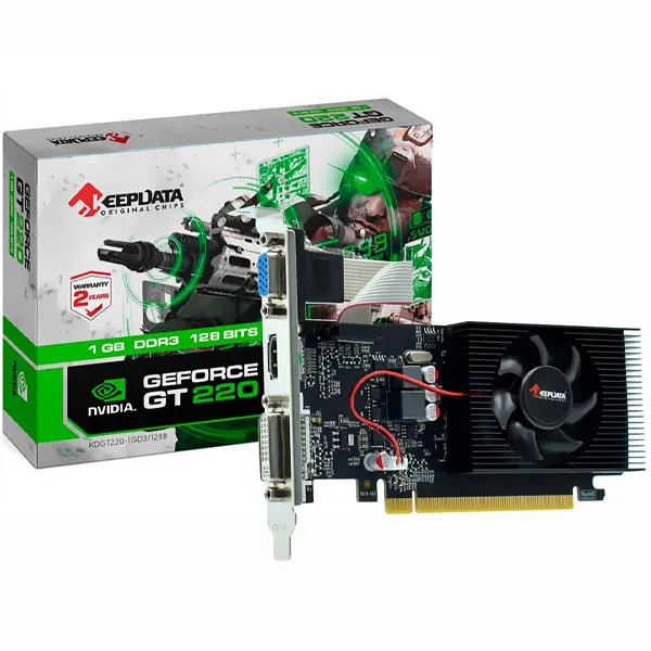 Foto do Produto Placa de Vídeo Keepdata GeForce GT220 KDGT220-1GD3 1GB DDR3 HDMI/VGA e DVI