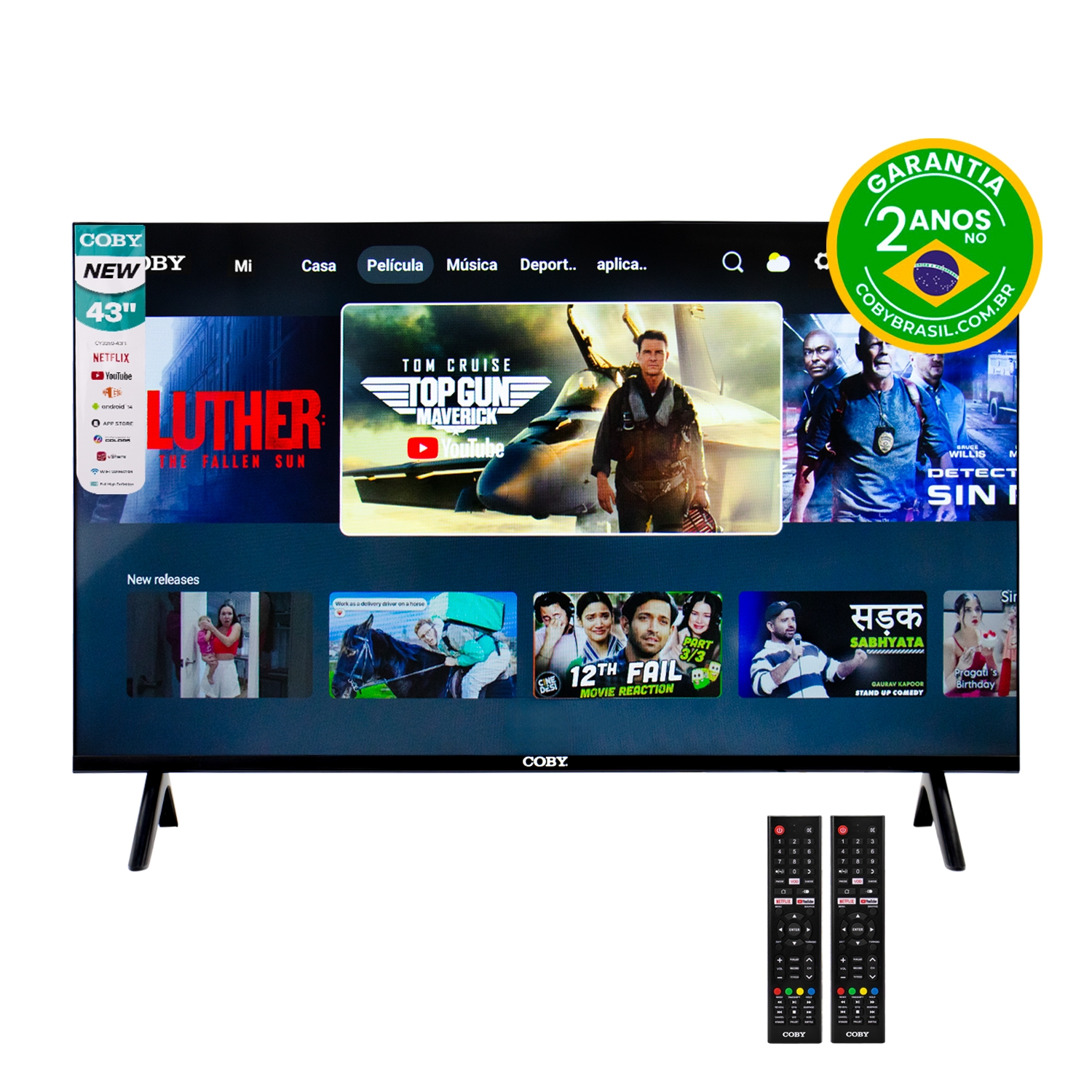 Foto do Produto Smart TV Coby CY3359-43FL - Full HD - HDMI/USB - 2 Controles - Android 14 - 43''