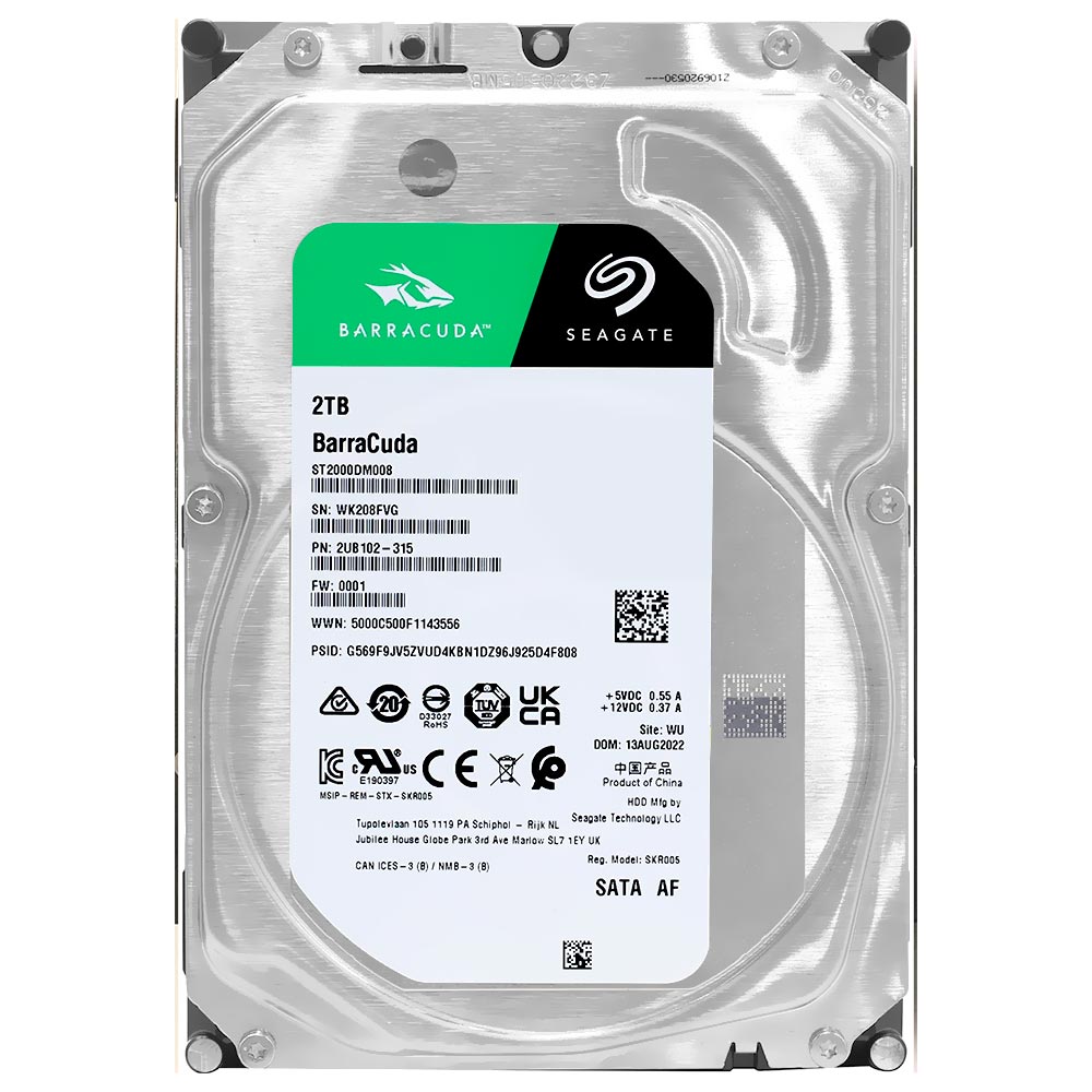 Foto do Produto HD Seagate 2TB BarraCuda 3.5" SATA 3 7200RPM - ST2000DM008 (GARANTIA BR)