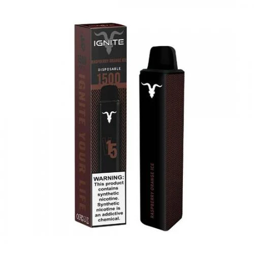 Foto do Produto Vape Pod Descartável Ignite V15 1500 Puffs, 5% Salt Nic, 5.1ML, 850MAH - Raspberry Orange Ice