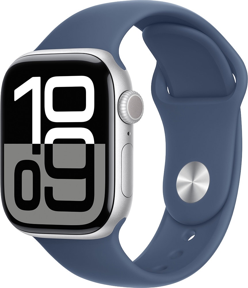 Foto do Produto Apple Watch S10 (GPS) Caixa Alumínio Silver 42mm Pulseira S/M Sport Denim MWWA3LW