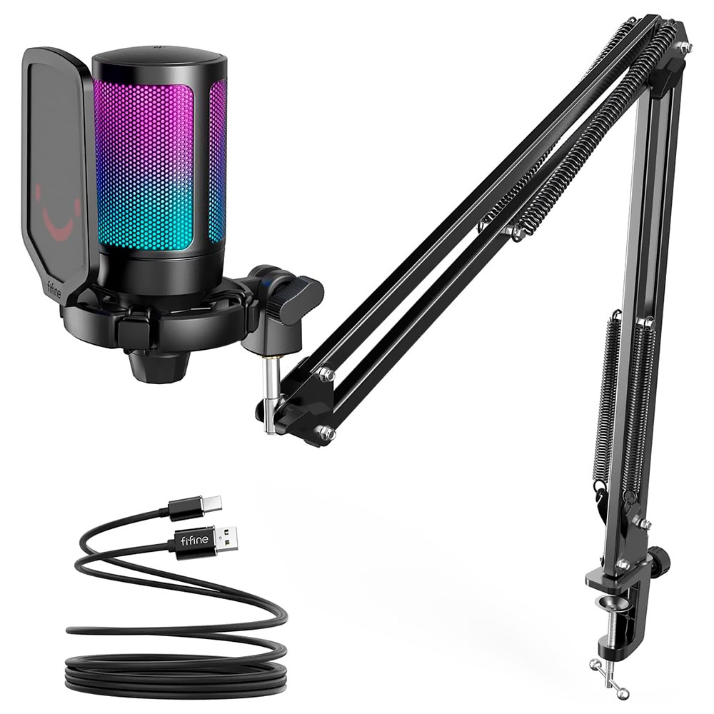 Foto do Produto Microfone Fifine Ampligame A6T - USB - Condensador Cardióide - RGB - Preto
