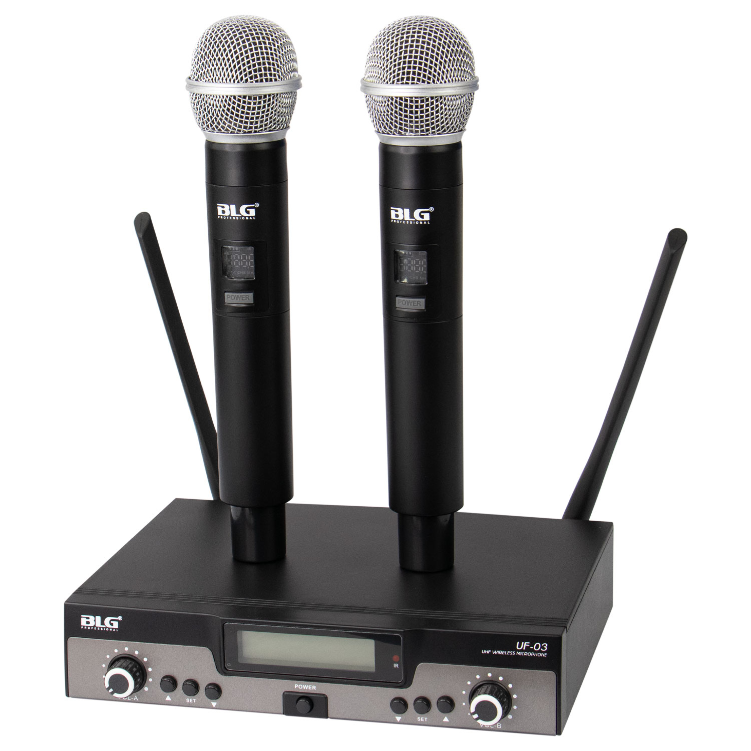 Foto do Produto Microfone BLG UF-03 - Sem Fio - 2 Microfones - UHF - Preto