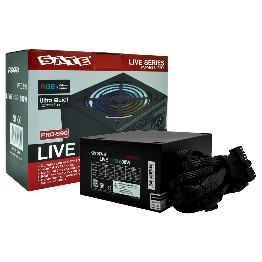 Foto do Produto Fonte de Alimentacao Satellite PRO590 Real 500W ATX / Nao Modular / RGB