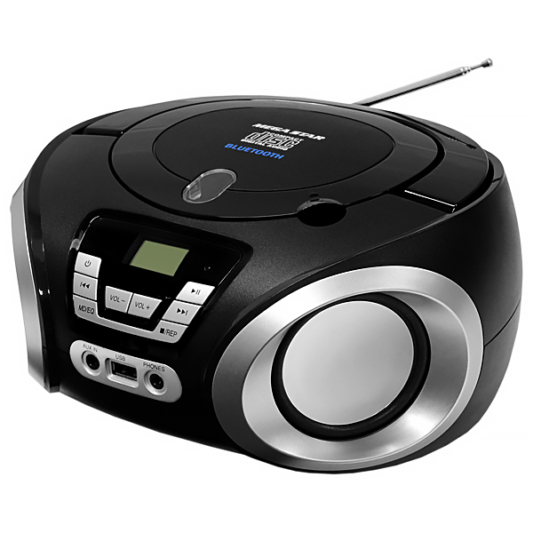 Foto do Produto Radio Toca CD Micro System Megastar MP1842BTB / 1200W / Bluetooth / Radio / Bivolt - Preto/Prata