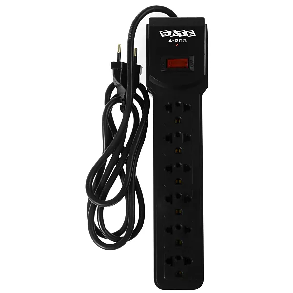 Foto do Produto Filtro de Linha Satellite A-R03 com 6 Tomadas Universais Bivolt - Preto