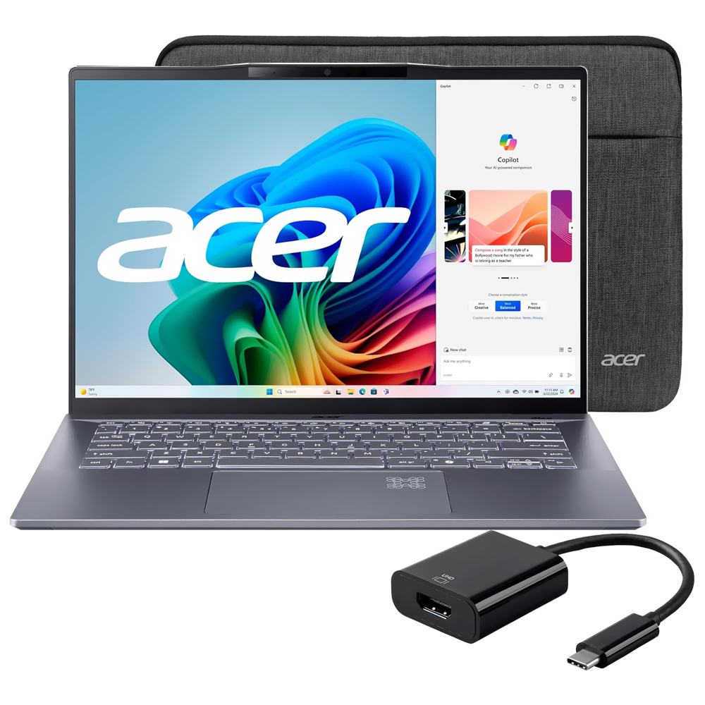 Foto do Produto Notebook Acer Swift 14 AI SF14-11T-X3RZ Snapdragon X Elite Tela Touch WQXGA 14.5" / 16GB de RAM / 1TB SSD - Steel Cinza