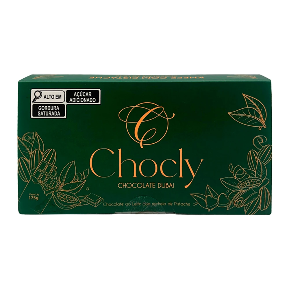 Foto do Produto Barra Chocolate Dubai Chocly Ao Leite Recheio Pistache 175G