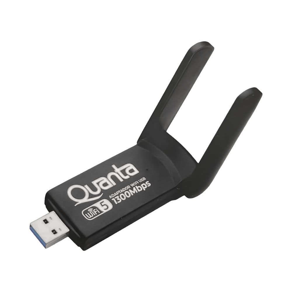 Foto do Produto ADAPTADOR WIFI QUANTA QTAAD1300 USB CON ANTENA DUAL 2.4 GHZ - 5 GHZ 1300 MBPS