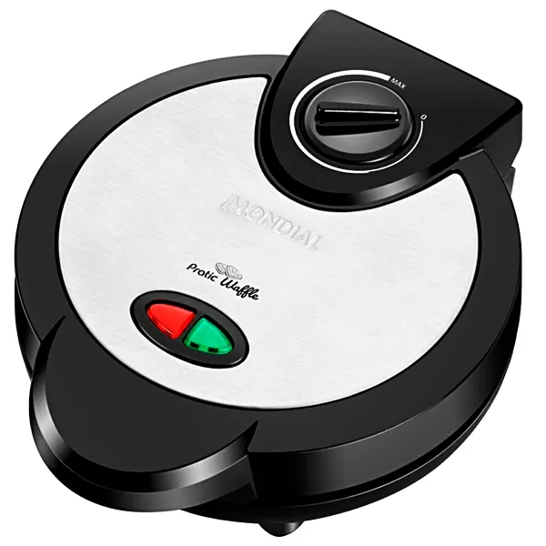 Foto do Produto Máquina de Waffles Mondial Pratic GW-01 1.200 watts 220V ~ 50/60 Hz - Preta/Prata