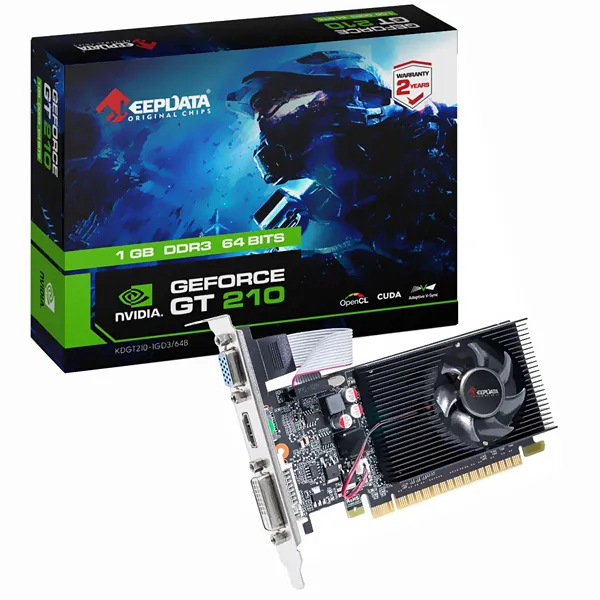 Foto do Produto Placa de Vídeo Keepdata GeForce GT210 KDGT210-1GD3 1GB DDR3 HDMI/VGA e DVI
