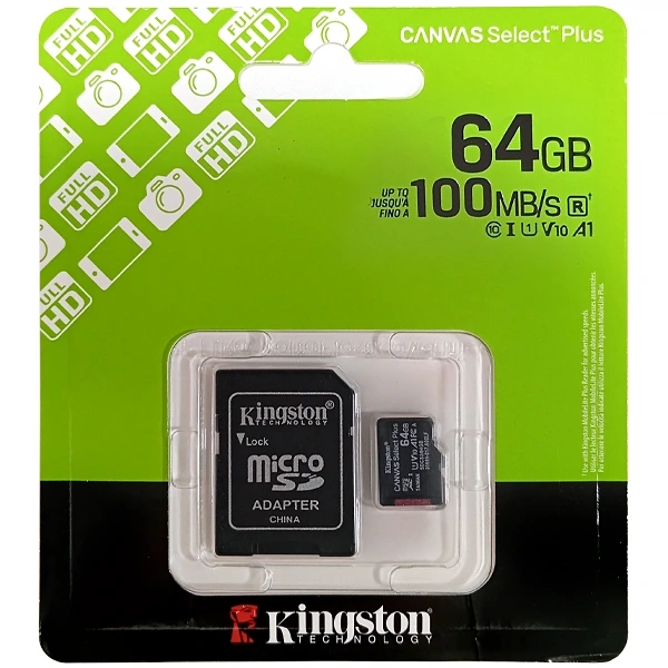 Foto do Produto Cartão de Memória Micro SD de 64GB Kingston CANVAS Select Plus SDCS3/64GB - Preto