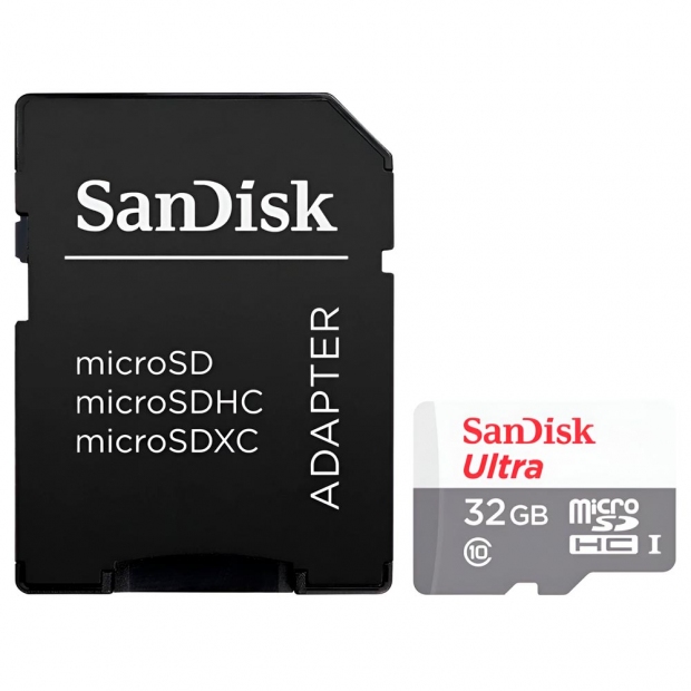 Foto do Produto Cartão de Memória SanDisk Ultra, 32GB, Micro SDHC, C10, 100MB/s, SDSQUNR-032G-GN3MA
