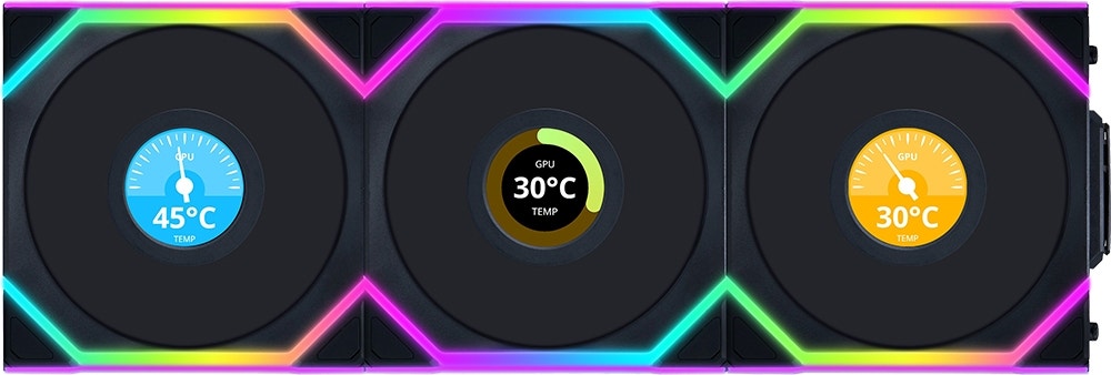 Foto do Produto Cooler para Gabinete Lian Li Uni Fan SL Wireless LCD 120 12SLLCD1W3B ARGB Black