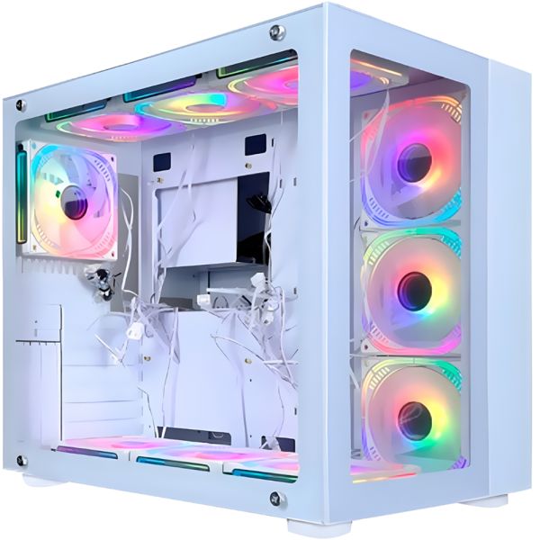 Foto do Produto Gabinete Gamer, Sate K897, MID Tower, ARGB, E-ATX, Frontal e Lateral Vidro Temperado, 4x Fans, Branco 120mm ARGB