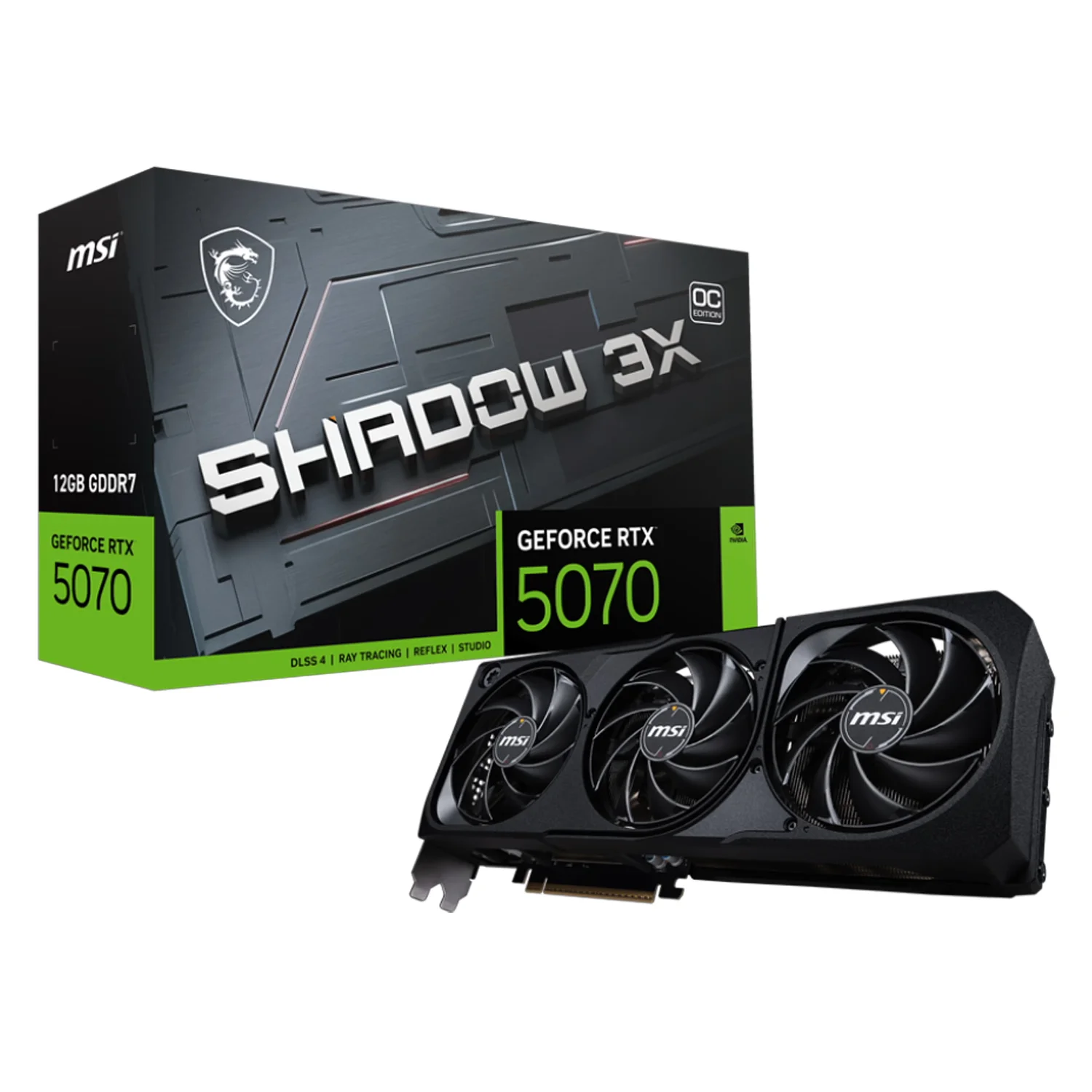 Foto do Produto Placa de Vídeo MSI Shadow 3X OC NVIDIA GeForce RTX-5070 12GB GDDR7 - 912-V532