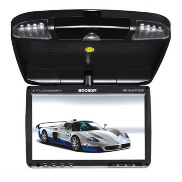 Foto do Produto Tela de Teto Automotivo Booster BM-9055TVUSB / 9" / Monitor Giratorio Com Alto Falante / USB / SD / AV - Preto