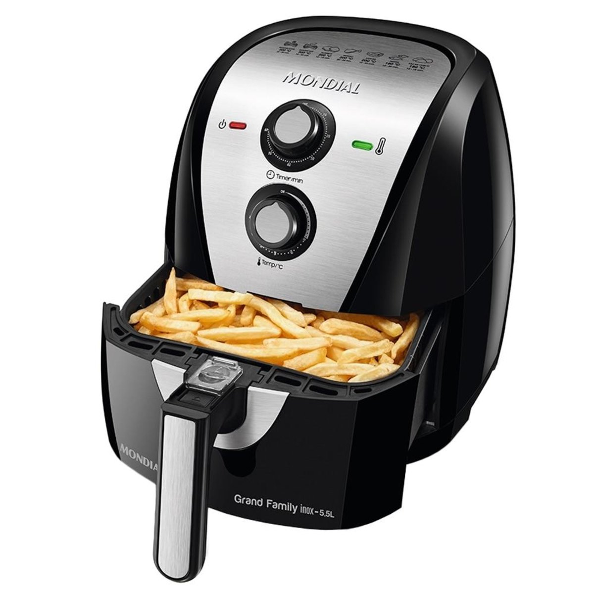 Foto do Produto Fritadeira Elétrica Mondial Air Fryer Grand Family Inox AF-55I - 2000W - 5.5L - 110V - Preto