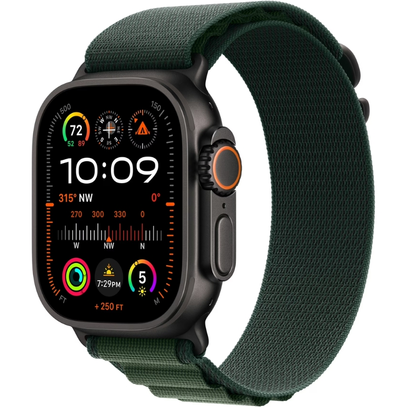 Foto do Produto Apple Watch Ultra 2 MX4T3BE/A 49mm (GPS + Celular) - Black Titanium/Dark Green Alpine Loop