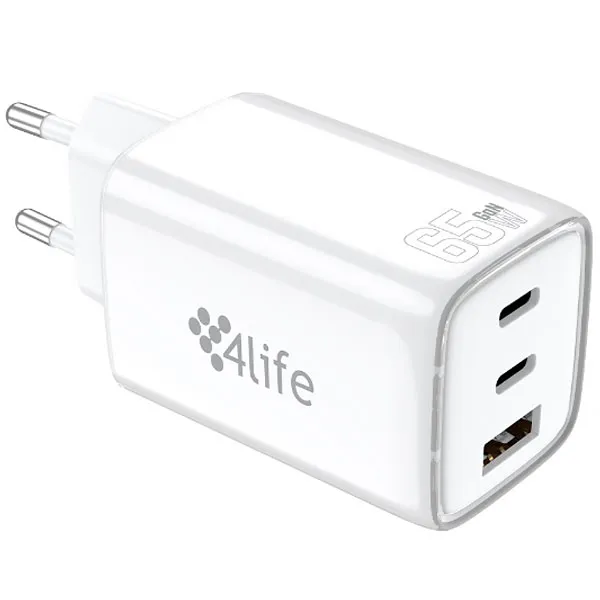 Foto do Produto Adaptador de Tomada 4life FL9565CCAW USB/2 USB-C de 65 watts - Branco