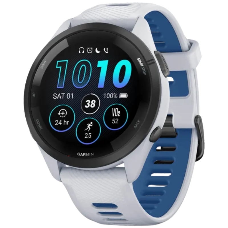 Foto do Produto Relógio GPS Garmin Forerunner 265 AMOLED - Whitestone/Tidal Blue (010-02810-01)