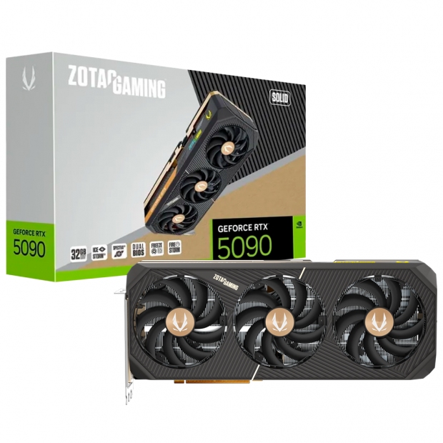 Foto do Produto Placa de Video Zotac SOLID OC EDITION 32GB Nvidia GeForce RTX5090, GDDR7, ZT-B50900J-10P 288-1N761-400Z6, 512Bits, 2422MHZ, 1xHDMI, 3xDISPLAYPORT, Preto
