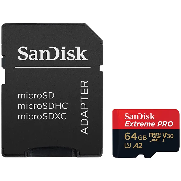 Foto do Produto Cartão de Memória Micro SD de 64GB SanDisk Extreme Pro SDSQXCU-064G-GN6MA - Vermelho/Preto