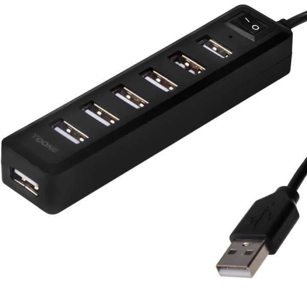 Foto do Produto Hub Adaptador Multiporta Yookie HUB-09 / 7 Em 1 / USB 3.0 / Interruptor ON/OFF - Preto