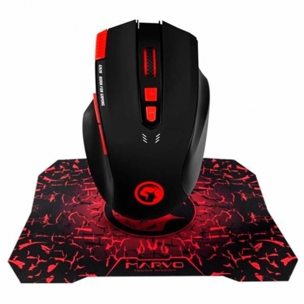 Foto do Produto MOUSE +MOUSEPAD MARVO G928+G1 GAMING PRETO/VERME
