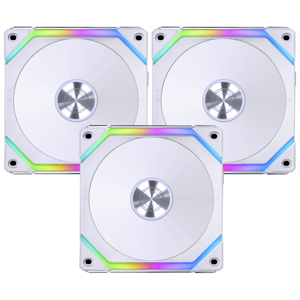 Foto do Produto Cooler para Gabinete Lian Li Uni Fan SL120 V2 12X12 LED RGB Branco - Kit com 3 (UF-SL120V2-3W)