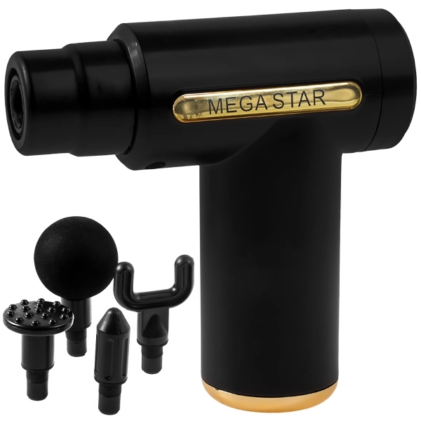 Foto do Produto Massageador Muscular MegaStar FMA9 com 4 Cabeças Recarregável - Preto/Dourado
