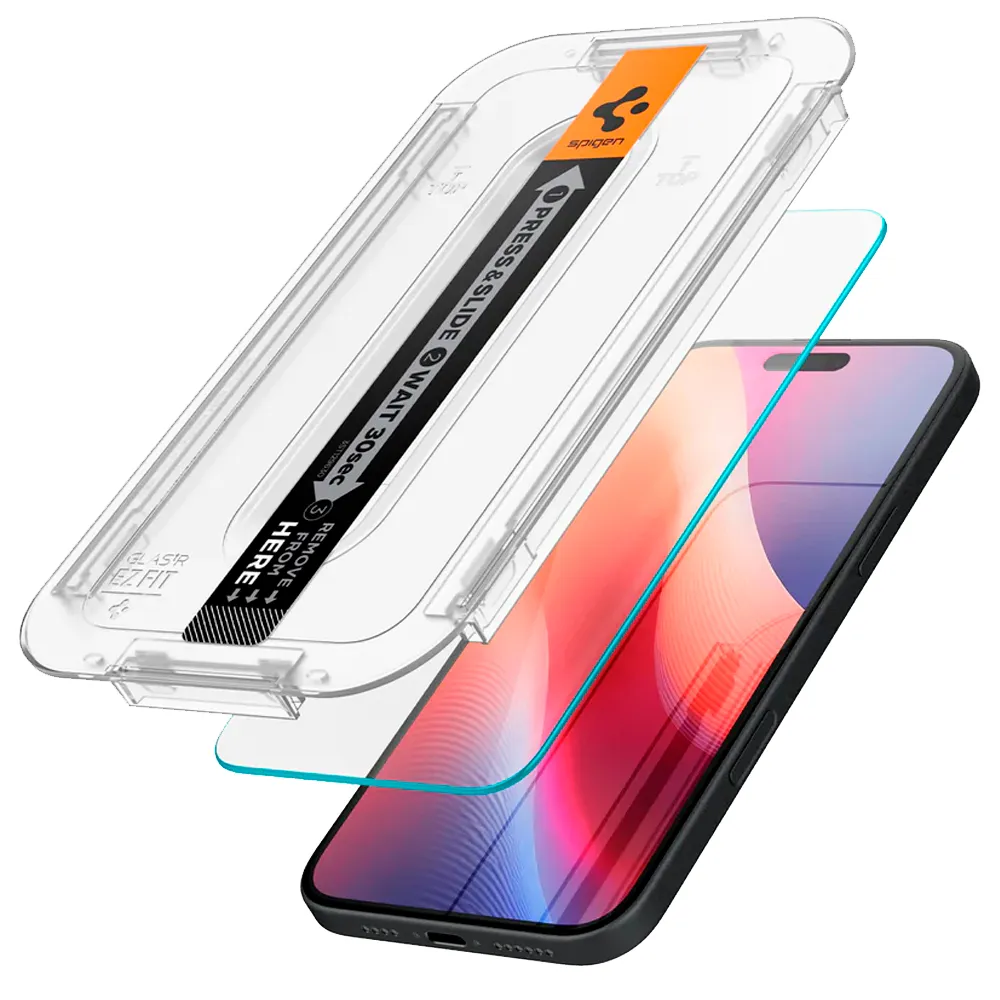Foto do Produto SPIGEN PELÍCULA IPHONE 16 PLUS SCREEM GLASTR EZ FIT AGL06883 VIDRIO TEMPLADO IPHONE 16 PLUS TRANSPARENTE