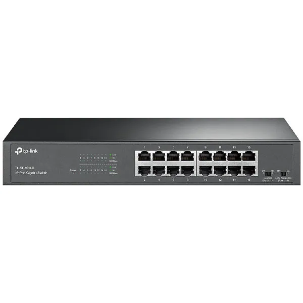Foto do Produto Switch TP-Link TL-SG1016D com 16 Portas Ethernet de 10/100/1000 Mbps - Preto