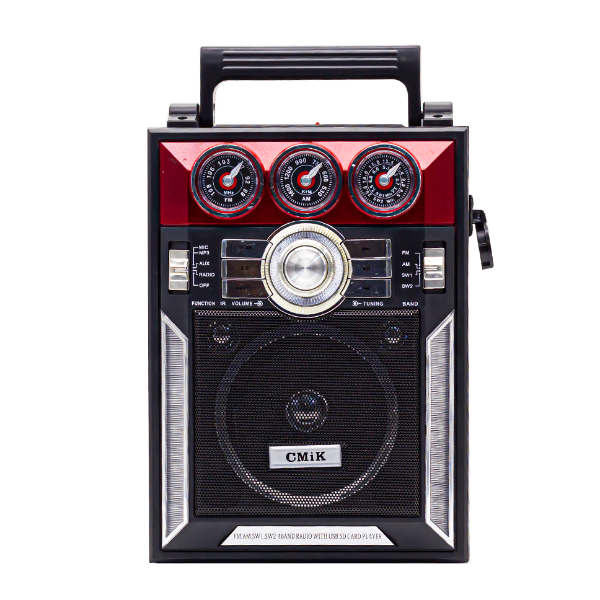 Foto do Produto Rádio CMIK MK-938 com AM, FM, Entrada USB, SD/MC, Microfone, Controle Remoto, Recarregável - Vermelho