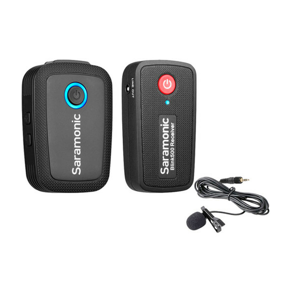 Foto do Produto Sistema de microfone sem fio ultracompacto Saramonic Blink500 B1(TX+RX) de canal duplo de 2,4 GHz com lapela