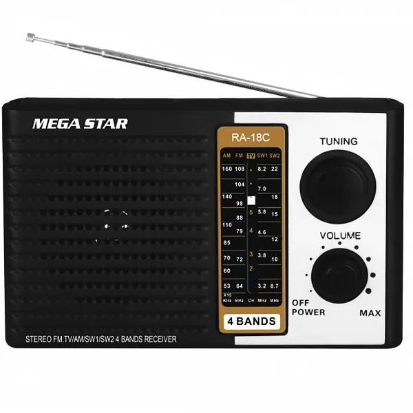 Foto do Produto Rádio Portátil MegaStar RA18C 300 watts P.M.P.O Bivolt - Preto/Prata