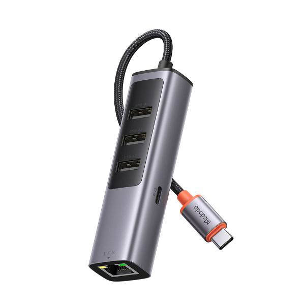 Foto do Produto Hub Adaptador Multiporta Mcdodo HU-1110 5 Em 1 / USB-C / 3x USB-A / 1x USB-C / 1x LAN - Cinza
