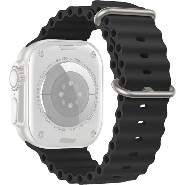 Foto do Produto Pulseira para Smartwatch Apple De Silicone de 42/44/45/49 MM 4LIFE Ocean - Preto