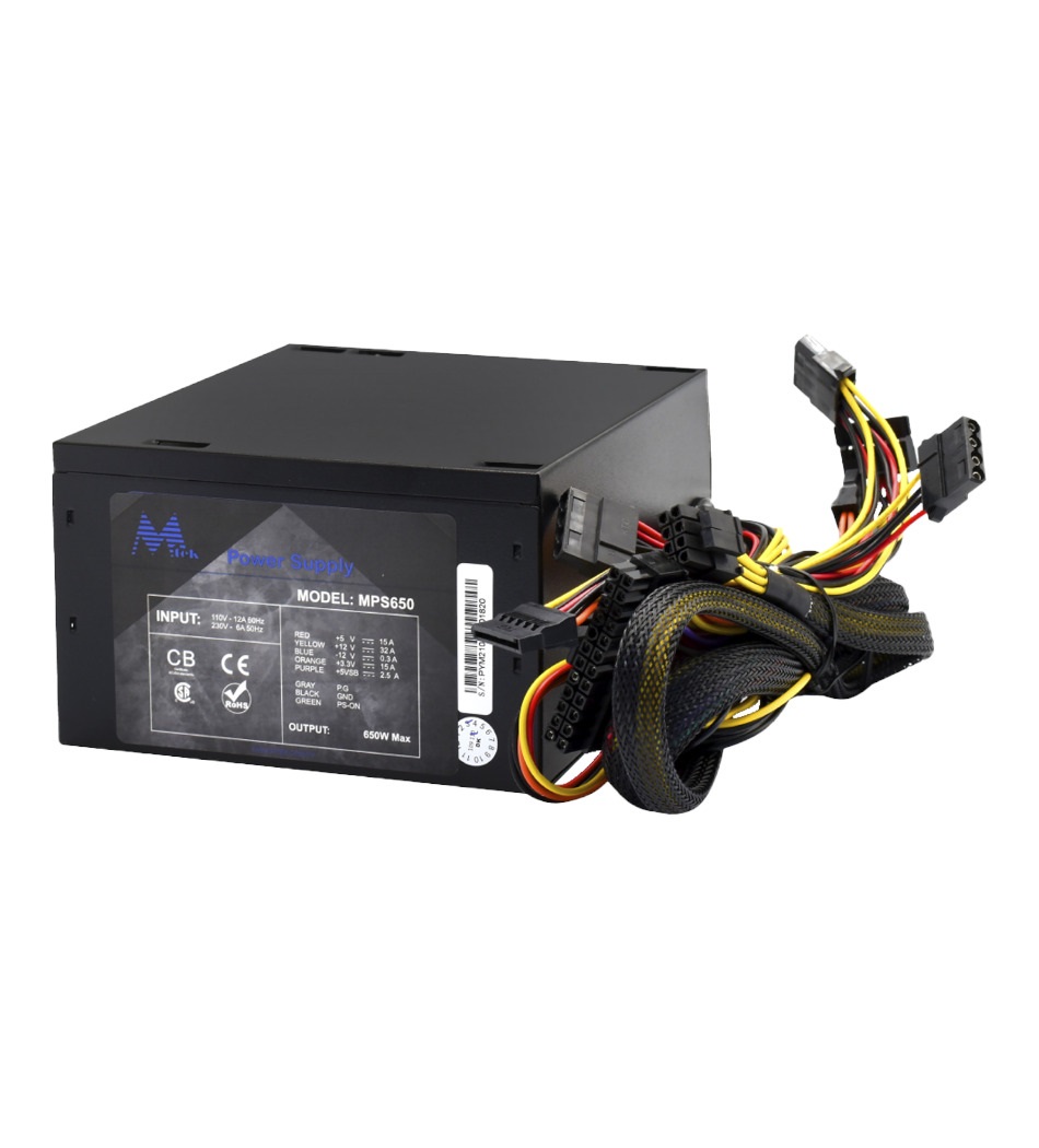 Foto do Produto FONTE 650W MTEK MPS650 GAMER 20/24 PINOS (12CM FAN)