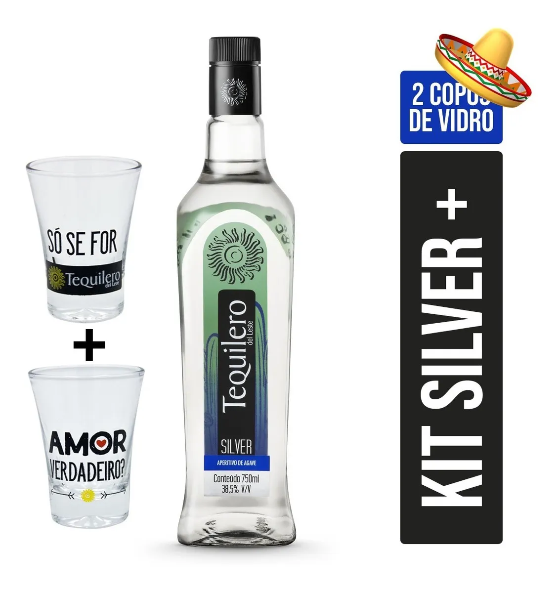 Foto do Produto TEQUILERO TEQUILA SILVER + 2 VASOS 750ML CON 38-40% ALC