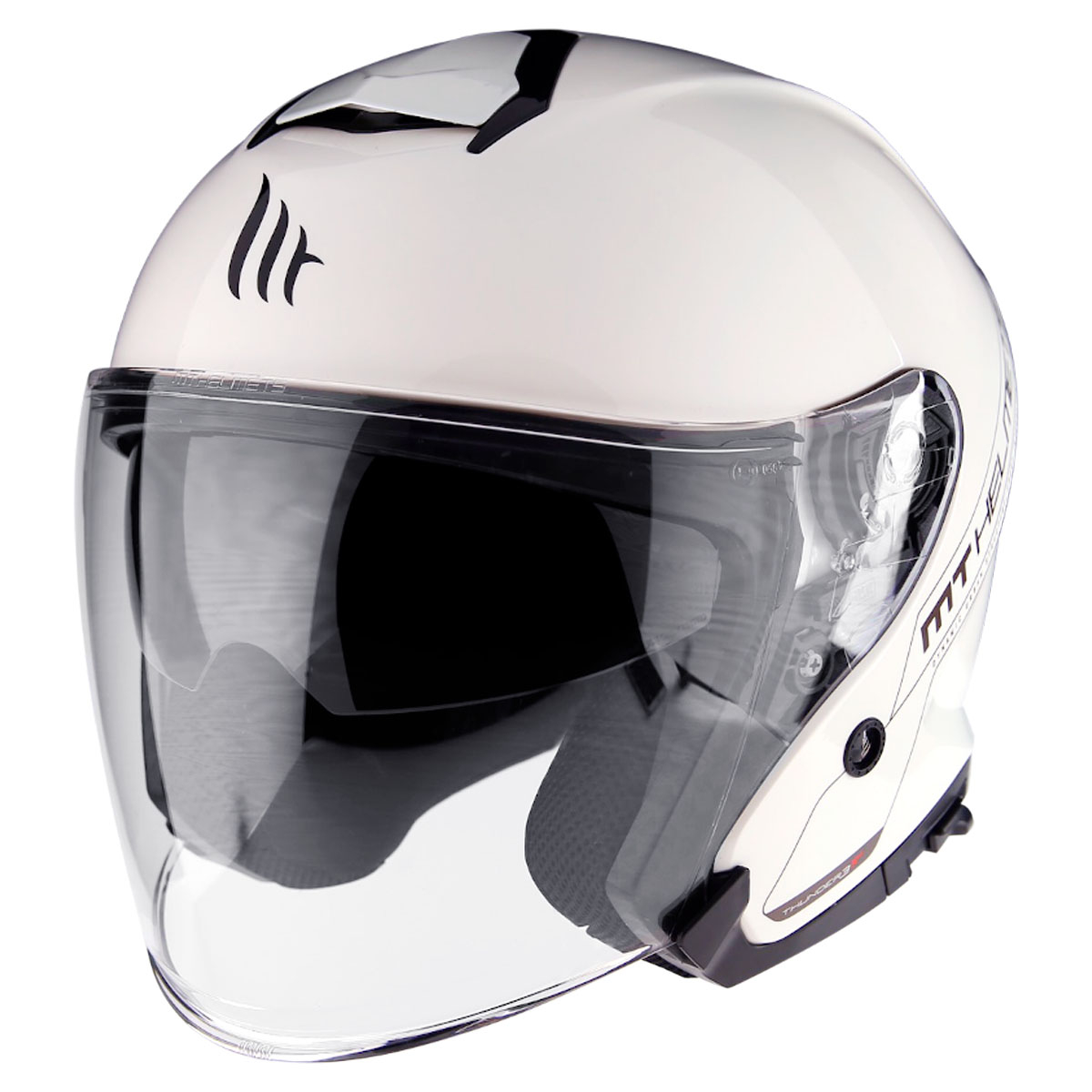 Foto do Produto Capacete MT Helmets Thunder 3 SV Jet Solid A0 - Aberto - Tamanho XXXL - Com Óculos Interno - Gloss Pearl White