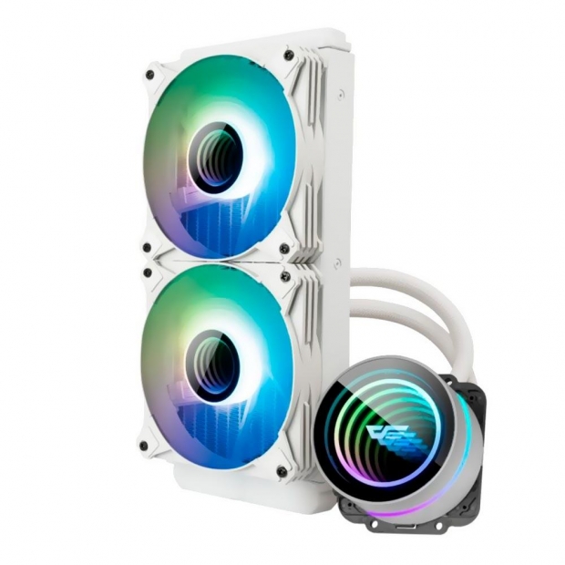 Foto do Produto Water Cooler CPU Aigo Darkflash Twister DX240 V2.6 Liquid, ARGB, Branco, 240MM, Intel 115X/1200/1700/2011(V3), AMD AM2+/AM3+/AM4/AM5/FM2+