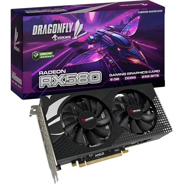 Foto do Produto Placa de Video Keepdata Dragonfly 8GB AMD Radeon RX580, GDDR5, KDRX580-8GD5B, 256Bits, 1244MHZ, 1xHDMI, 1xDISPLAYPORT, 1xDVI, Preto
