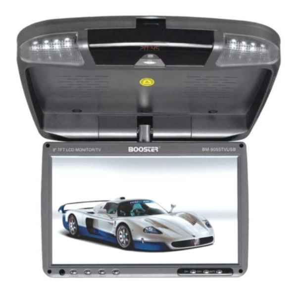 Foto do Produto Tela de Teto Automotivo Booster BM-9055TVUSB / 9" / Monitor Giratorio Com Alto Falante / USB / SD / AV - Grey