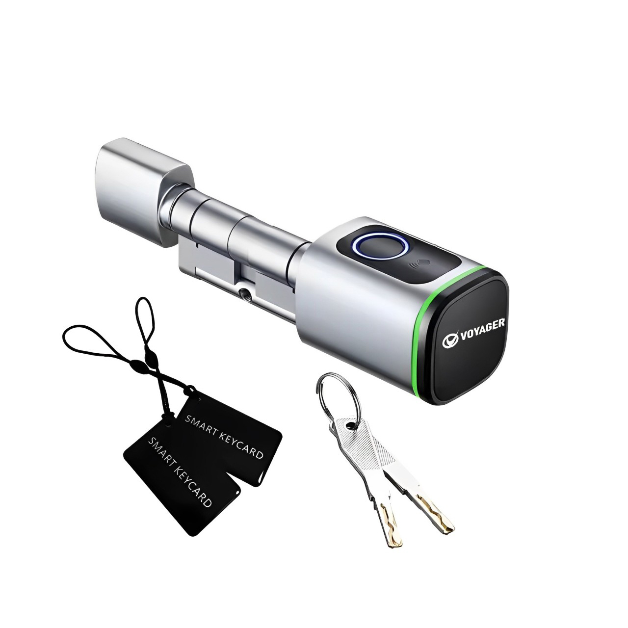 Foto do Produto Fechadura Elétrica Voyager VR-35 - Impressão Digital/Chave de Cartão/Aplicativo - Prata