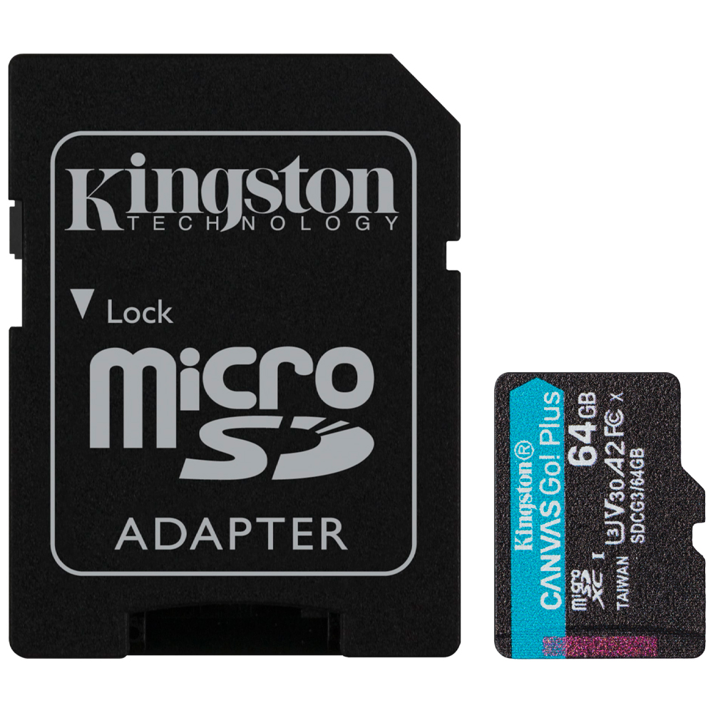 Foto do Produto Cartão de Memória Micro SDCG4/SDXC Kingston Canvas Go Plus SDXC 64GB 200MB/s Classe 10 - SDCG4/SDXC