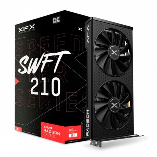 Foto do Produto Placa de Vídeo XFX Speedster SWFT 210 Radeon RX7600, 8GB GDDR6, 128-bits, DP, HDMI, RX-76PSWFTFY